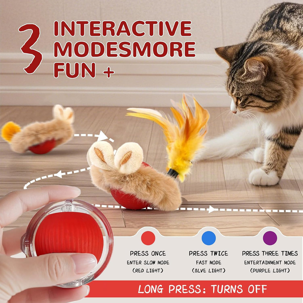 Interactive Cat Toy Ball, Self-Rolling Electric, USB Rechargeable