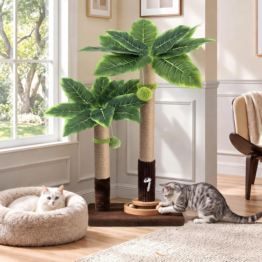 35" inch Cat Scratching Post,sisal cat Scratcher Tree with Leaves