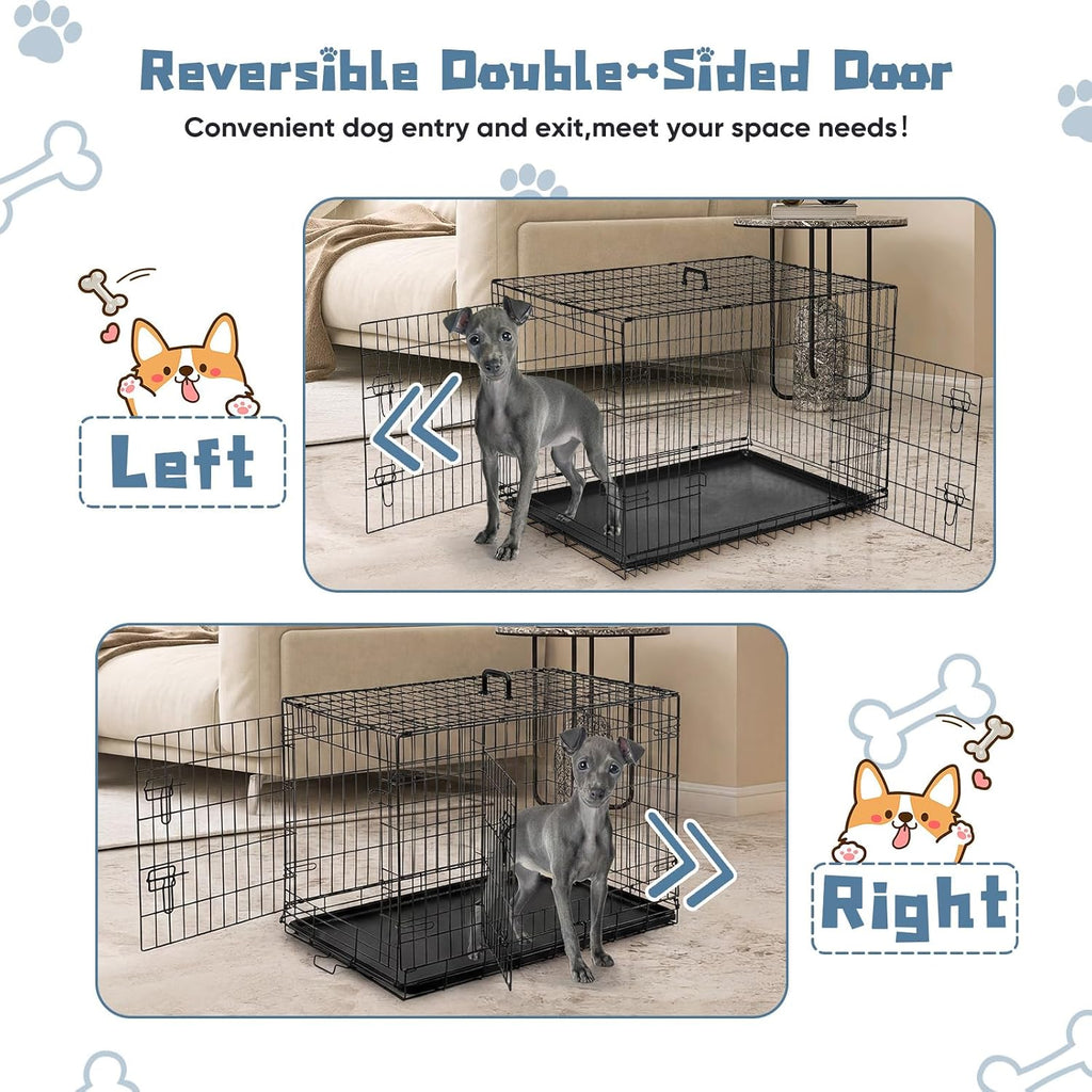 DUMOS 36 Inch Dog Crate, Puppy Small Medium Foldable Dog Cage Pet Kennel