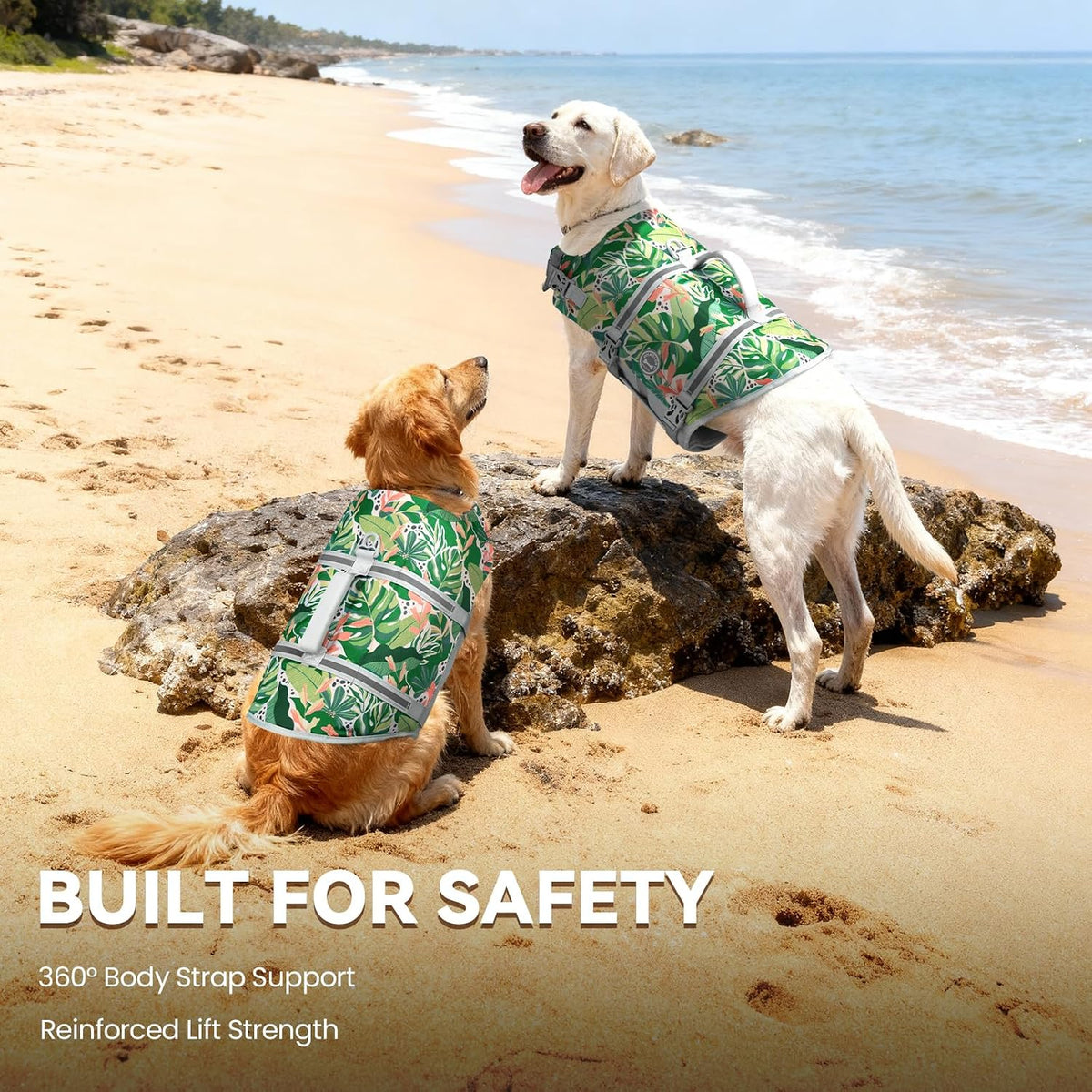 VIVAGLORY Dog Life Vest Rip Stop Dog Swim Vest, M, Floral
