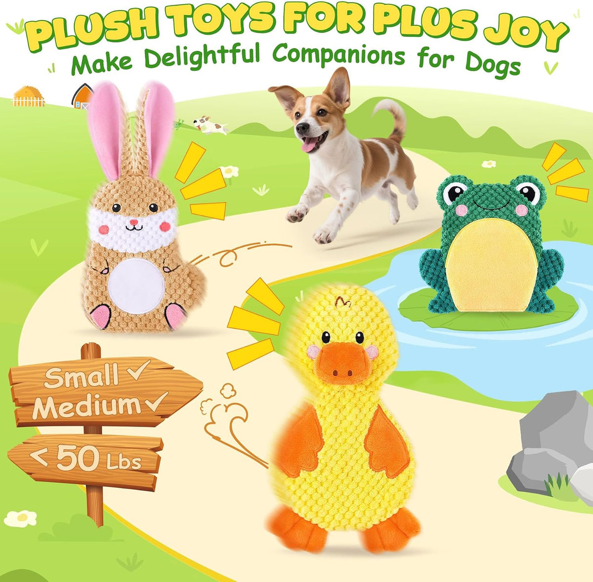 XIUGOAL Dog Toys to Keep Them Busy, 3 Pack No Stuffing Interactive Dog Toys with Crinkle, Squeaky Puppy Chew Toys for Sm