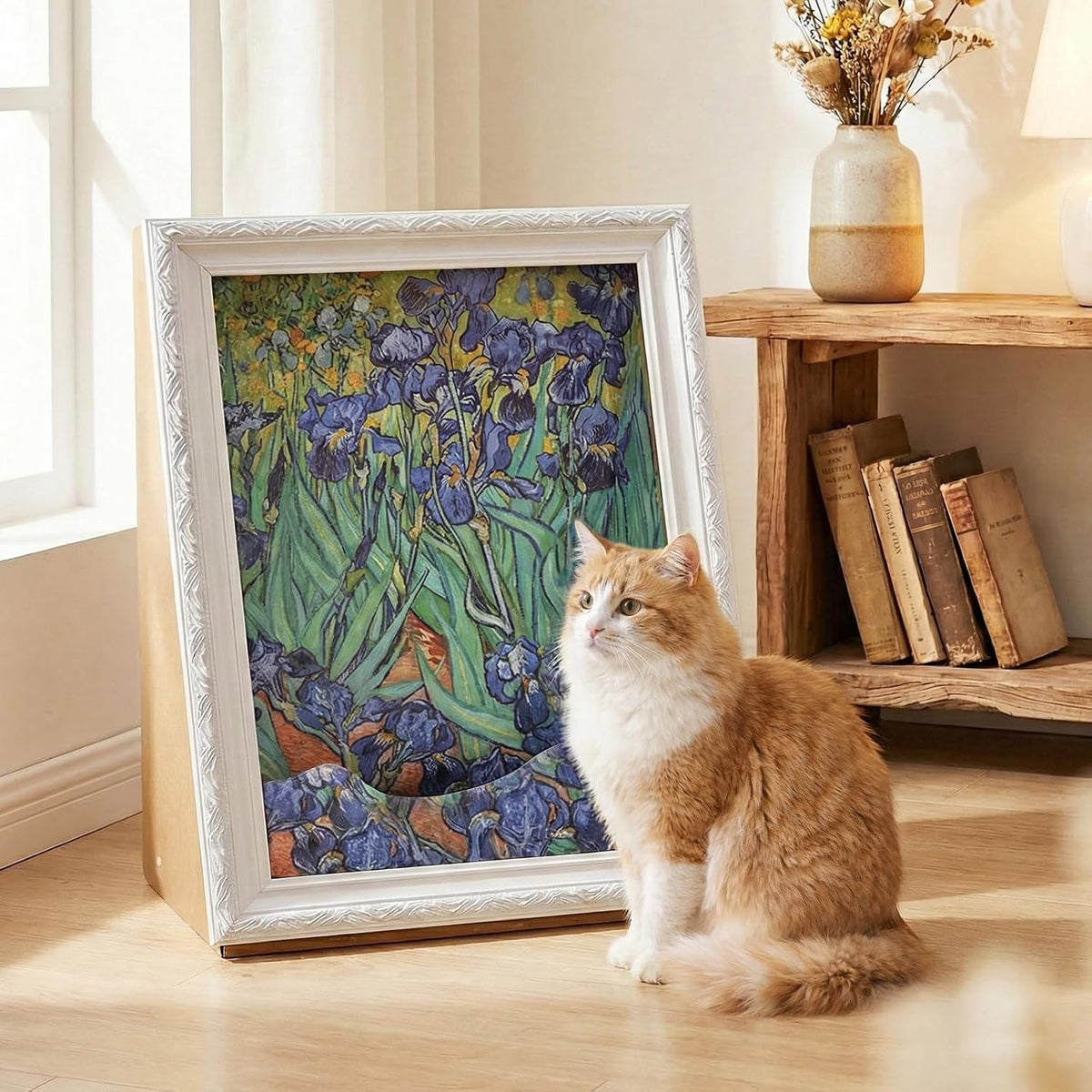 Happy & Polly 3D Art Frame Cat Scratcher - 3-in-1 Cardboard Cat Bed & House (Irises)