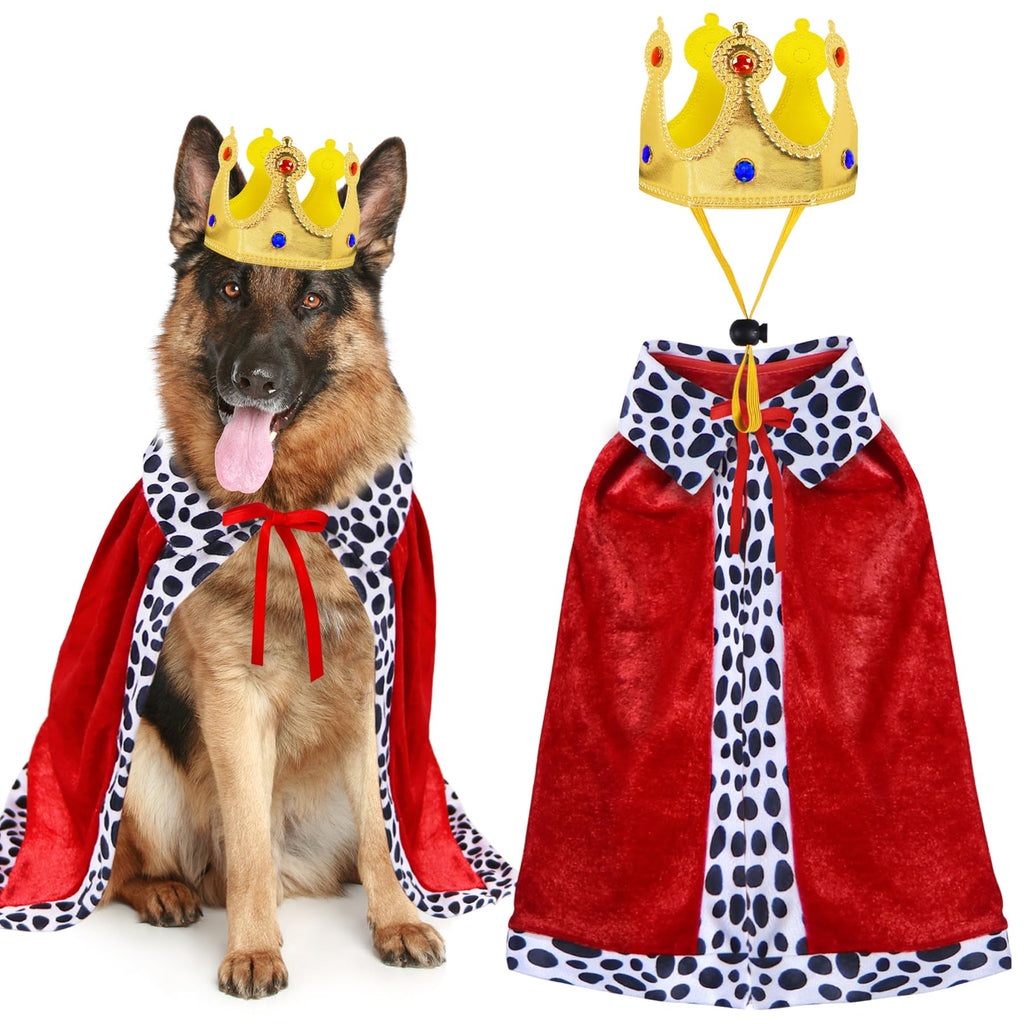 GOYOSWA Dog King Costume, Dog Halloween Costumes King Cloak Crown Set King Prince Costume for Small Medium Large Dogs (Large)