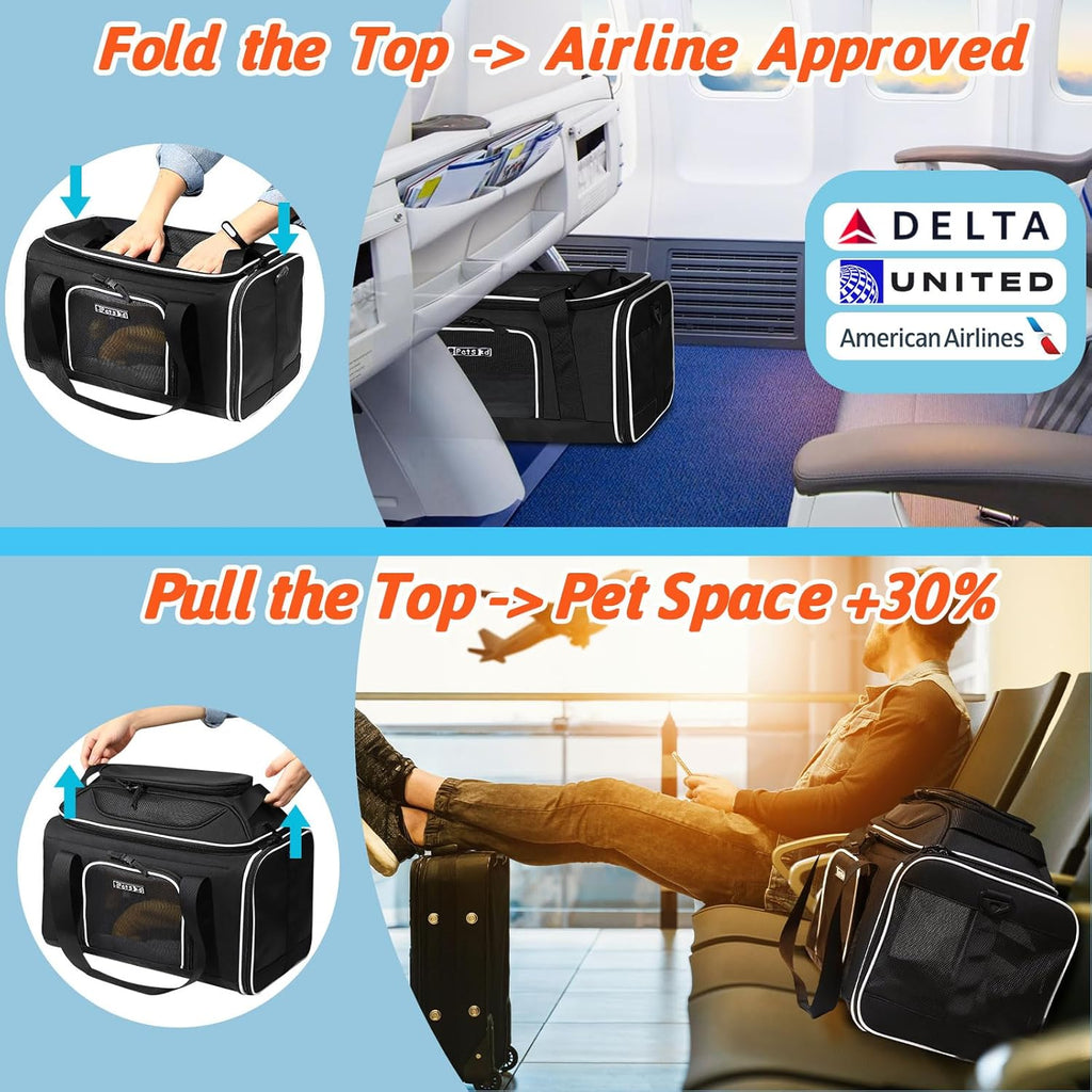 Top-Expandable Small Pet Carrier 18"x11"x11" Airline Approved