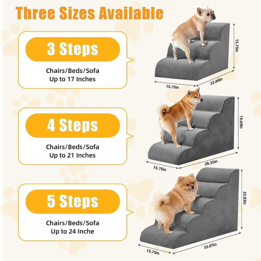 NEWBULIG 4-Step Dog Stairs, 20" H Dog Steps for Sofa and Chair, Grey