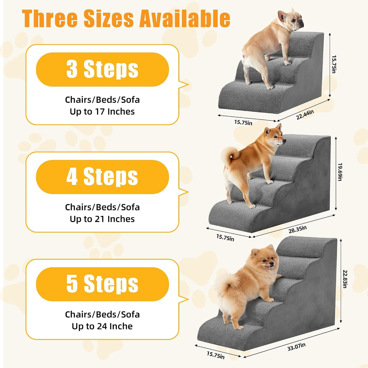 NEWBULIG 4-Step Dog Stairs, 20" H Dog Steps for Sofa and Chair, Grey
