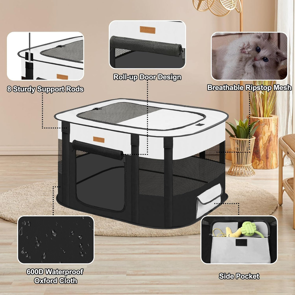 Dog Playpen - Foldable Cat Play Pens for Pubby,Kitten, Rabbit,Portable Pet Tent with Carring Bag for Indoor/Outdoor Trav