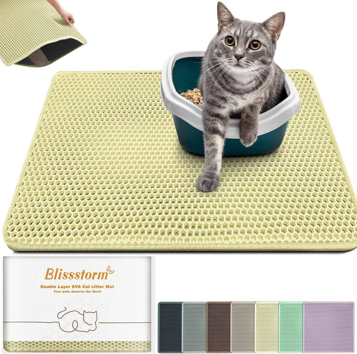 Cat Litter Mat 24"x16",Double Layer EVA Litterbox Mat Purple