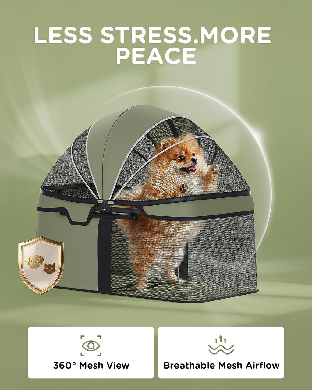 GTPLAYER Foldable Pet Stroller for Small Dogs and Cats, Holds Up to 33 lb, 4-Wheel Stroller, Full Mesh Ultra Breathable,