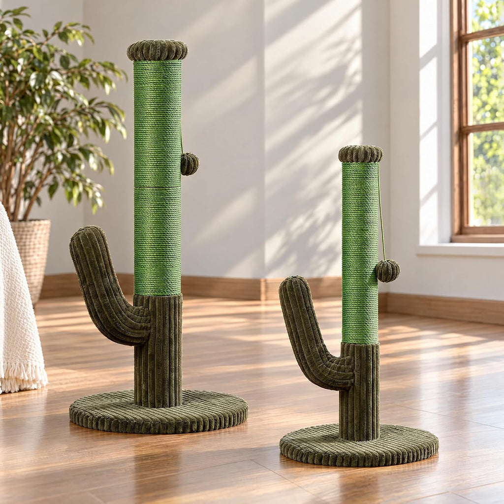 Cactus Cat Scratching Post, Natural Sisal Cat Scratcher with Toy