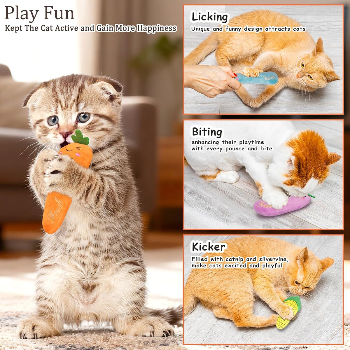 5Pcs Catnip Cat Toys for Indoor Cats Kitten, Cute Vegetable Shape