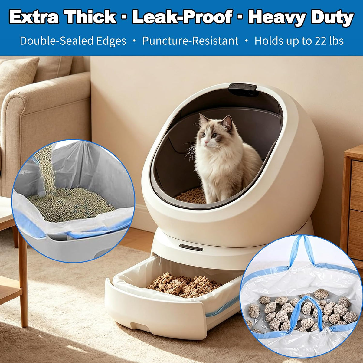 120 Count Cat Litter Box Bags|27.2" x 13"for Automatic Cat Litter Box