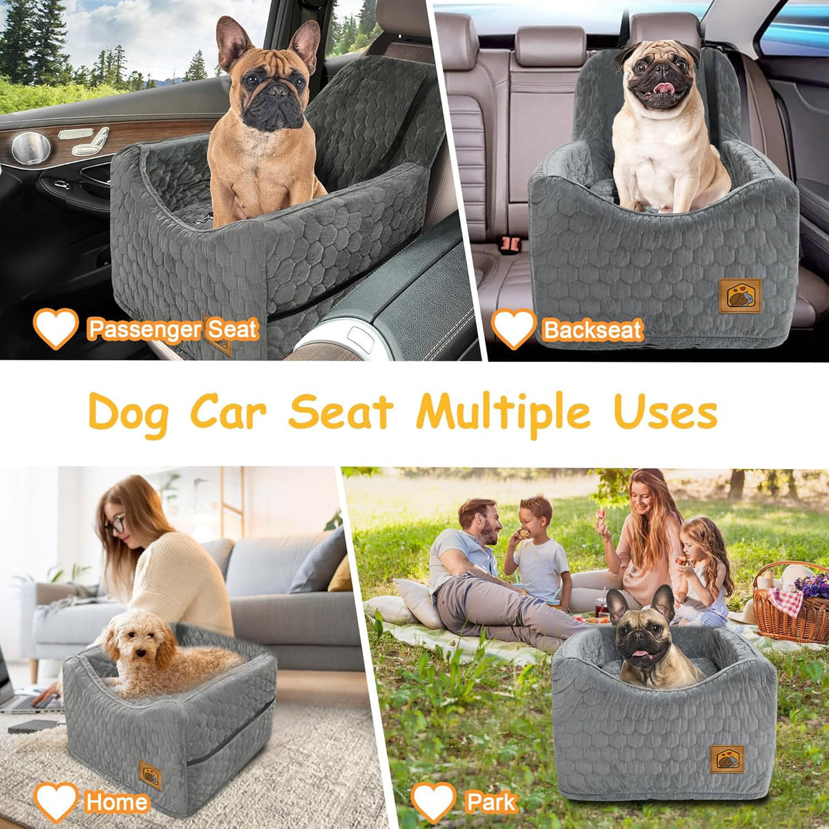 Dog Car Seat for Small/Medium Dogs, Memory Foam Dog Booster Seat, Travel Safety Per Car Seat with Washable Removable Cover, Storage Pockets for Dogs up to 35 lbs