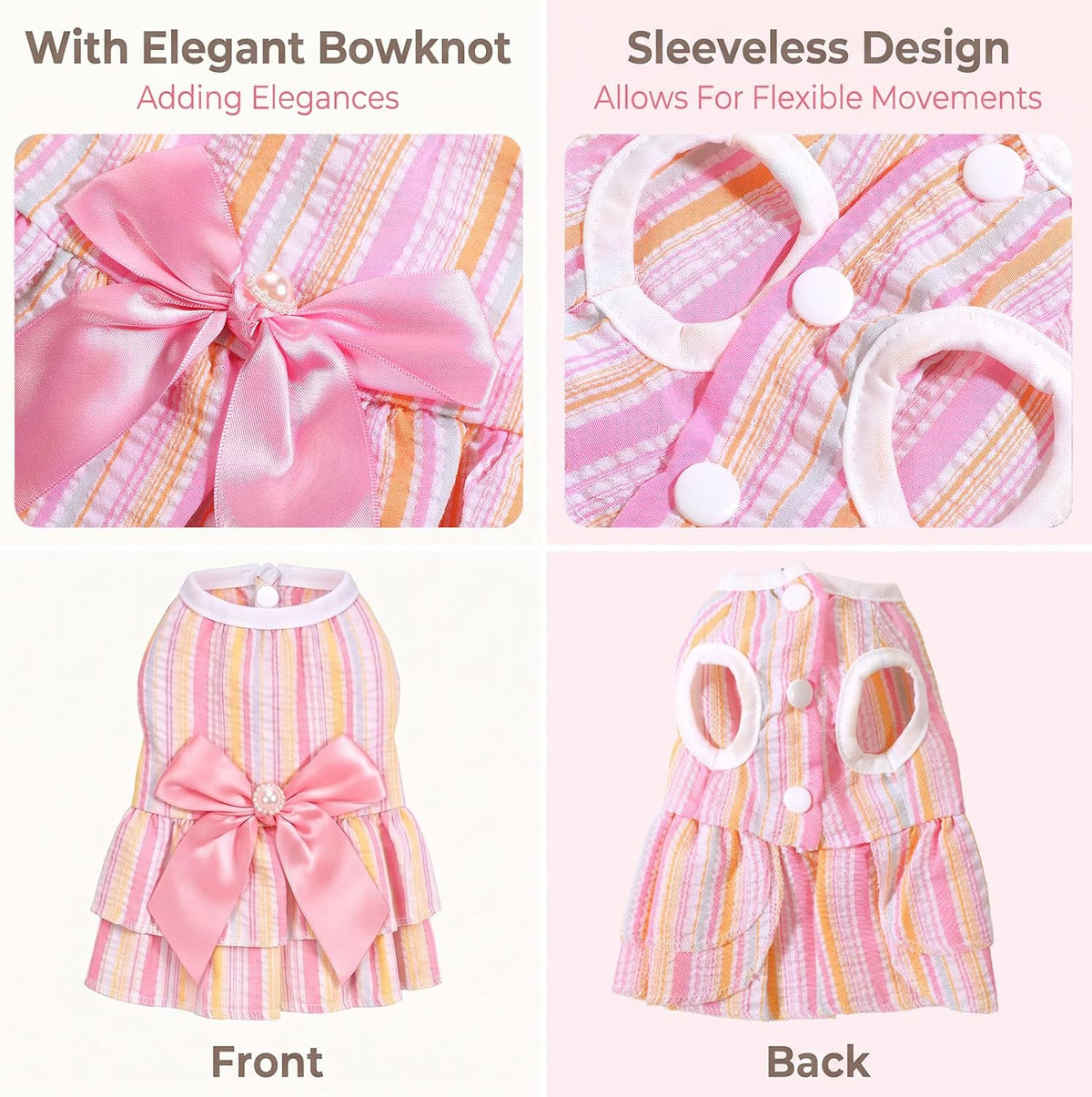 Small Dresses for Dogs, 2 Pcs Sweet Bowknot Pink Dog Dress