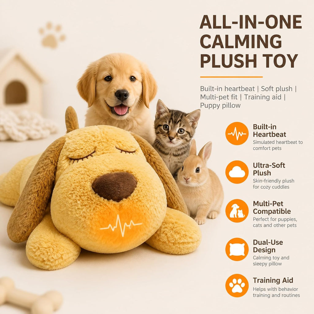Heartbeat Puppy Toy for Anxiety Relief, Calming Plush Dog Sleep Aid
