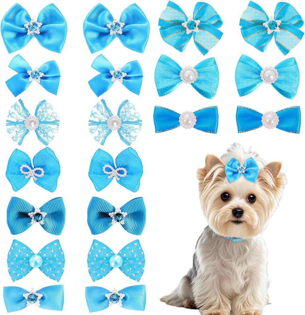 20PCS Cute Dog Hair Bows with Rubber Bands Handmade Mix Style for Puppy