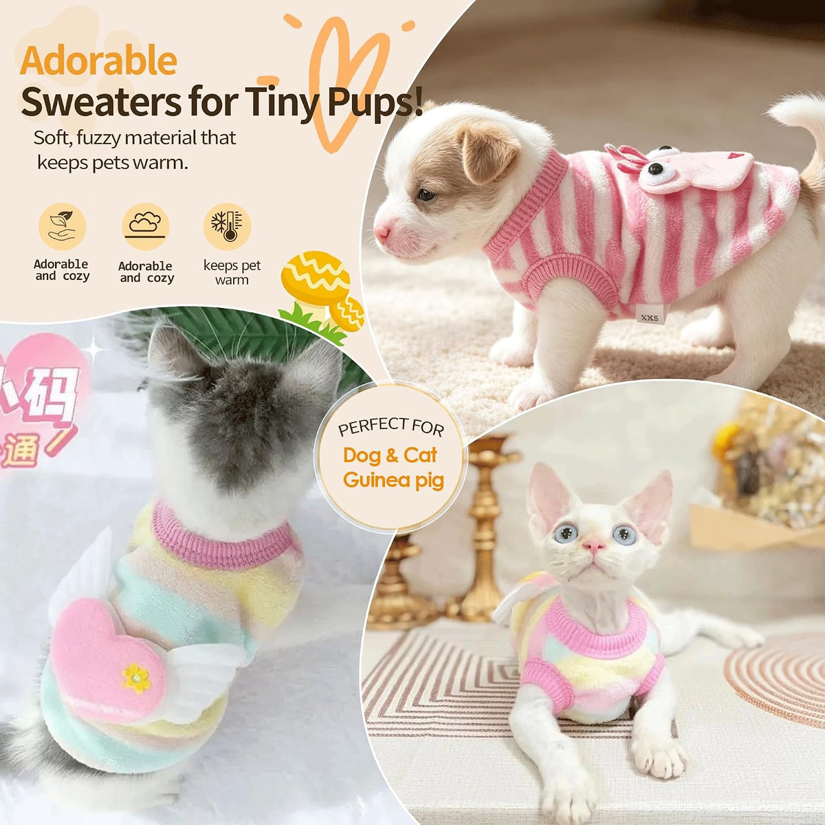 2 Pack Teacup Dog Clothes Warm Soft Fleece Extra Small Dog Clothes for Puppy Chihuahua Yorkies Fall Winter Cute Pet Clot