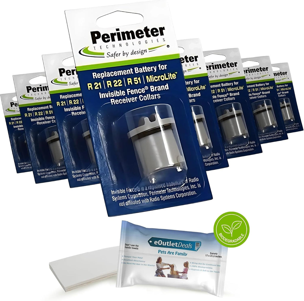 Perimeter Technologies Invisible Fence Collar Battery - Brand Compatible - Includes eOutletDeals Pet Towel (2 Pack)