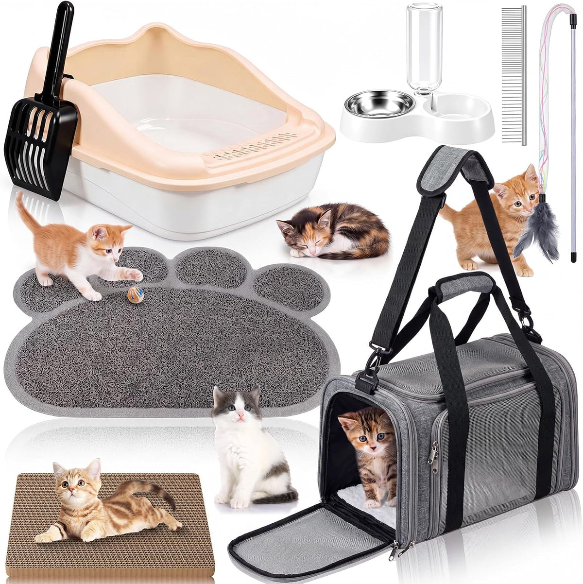 8 Pcs Kitten Supplies Starter Kit Cat Starter, Backpack, Pink-1