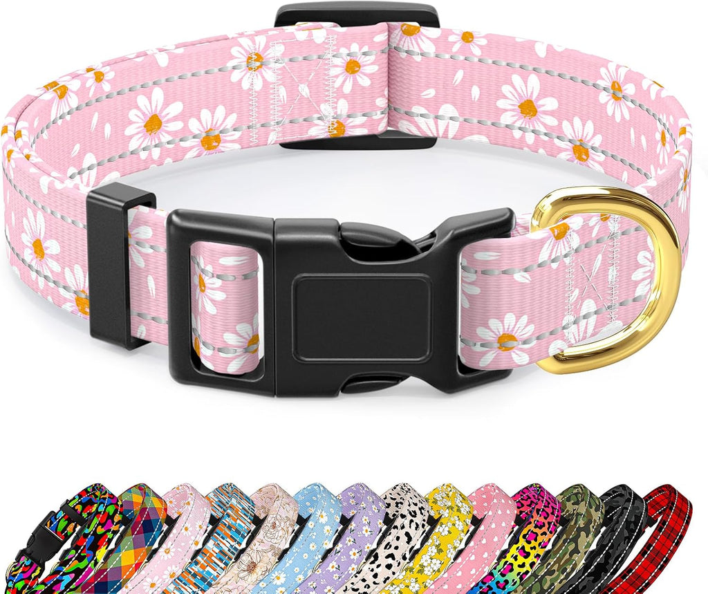 Reflective Adjustable Dog Collar for Medium Dogs, Leopard Neon, M
