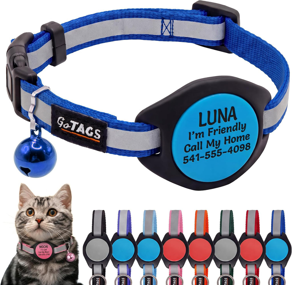 GoTags AirTag Cat Collar Personalized, Reflective Collar with AirTag Holder