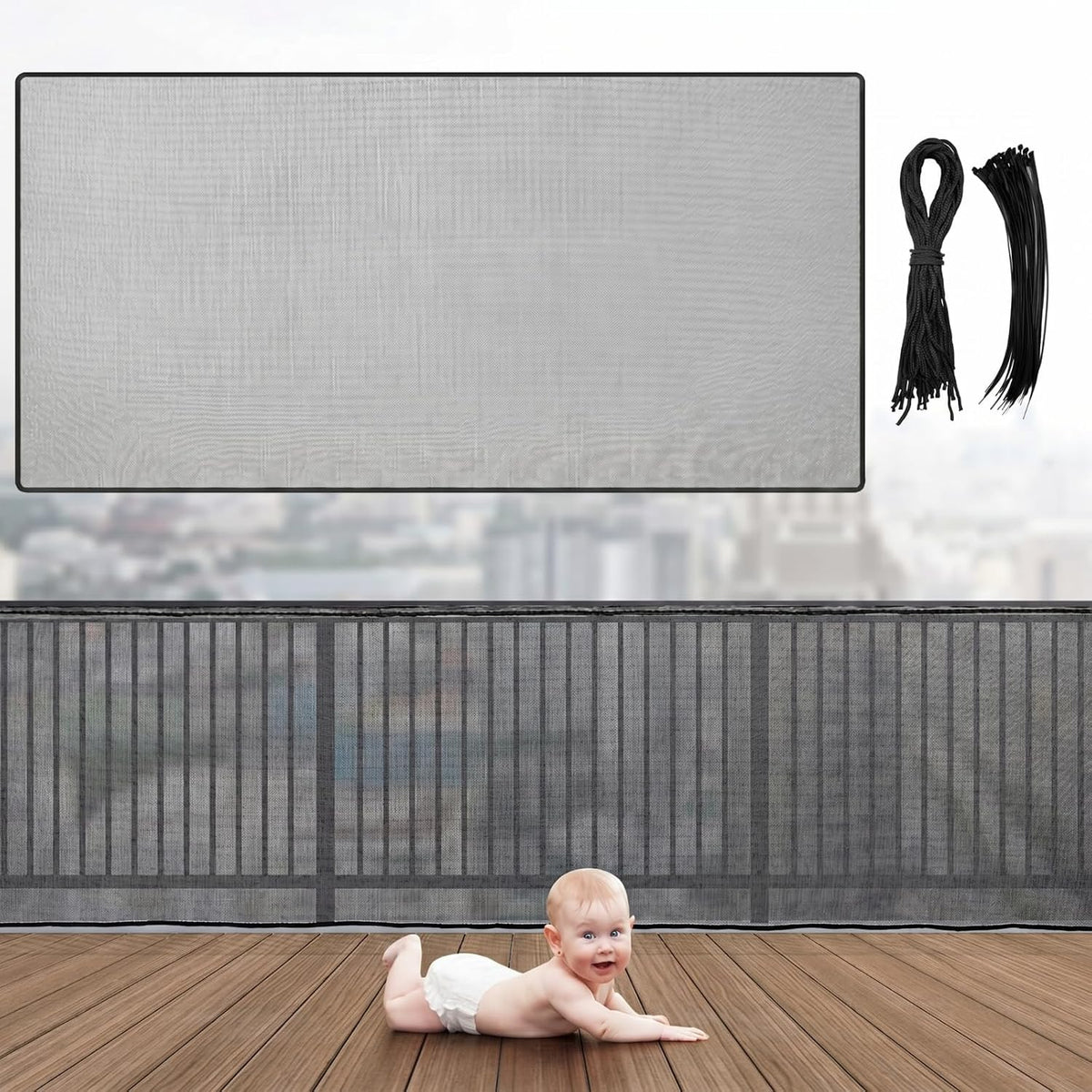 Hosuly 2 Set Banister Guard Balcony Netting, 15 x 3 ft, White