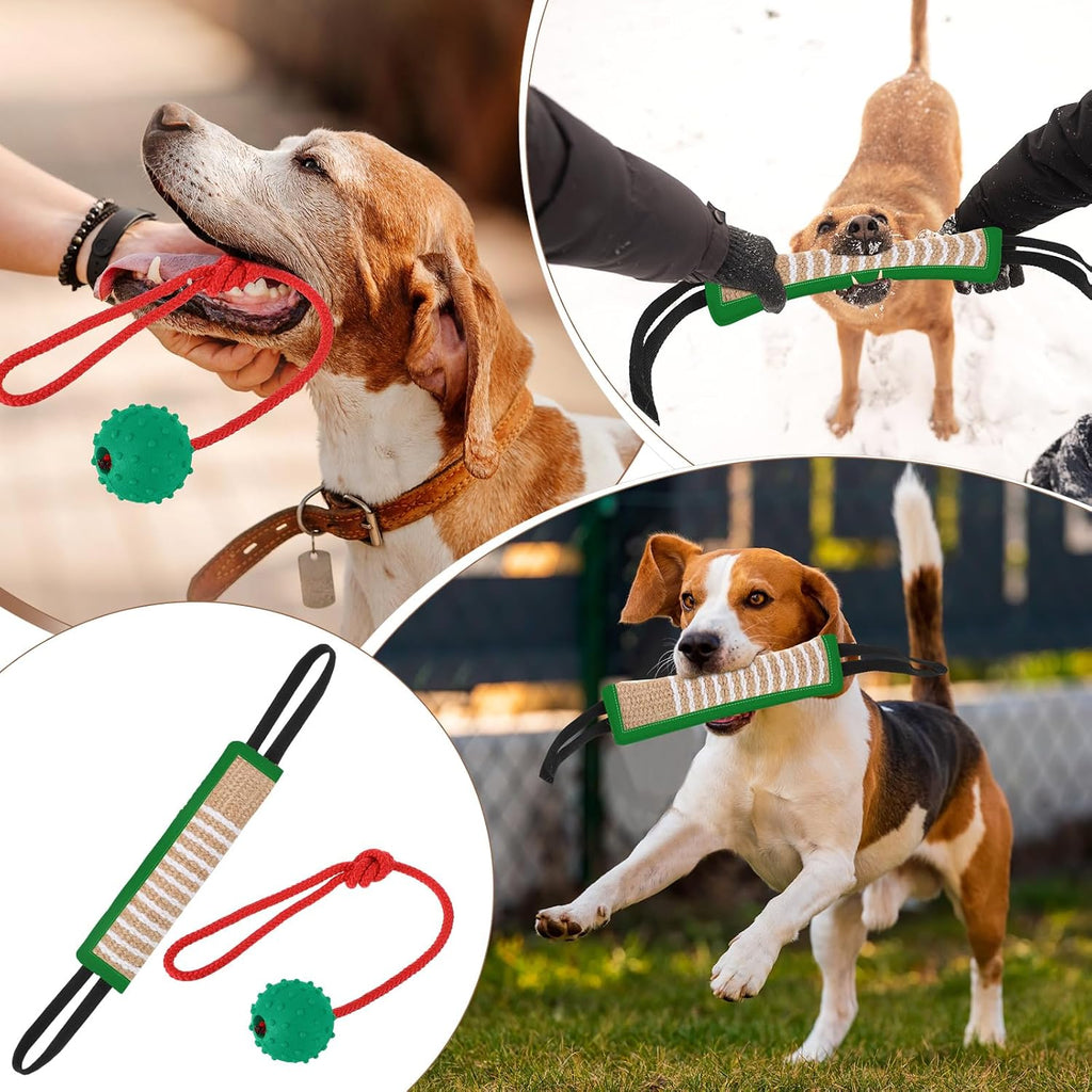 Leyndo 4 Pcs Dog Training Sleeve Set with Tug Pillow Stick Ball, Green