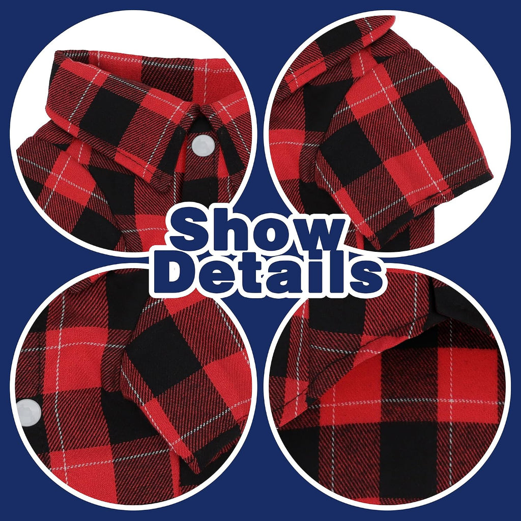 Plaid Dog Shirt: Classic Checkered Style in Pure Cotton for Large, Medium, and Small Breeds, Comfort, Breathability, and