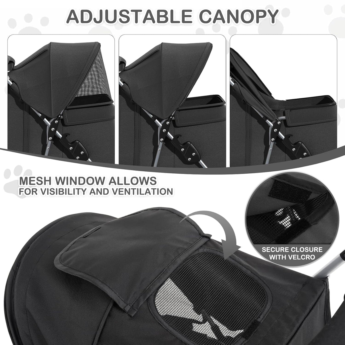 MoNiBloom Pet Stroller for Small/Medium Dogs and Cats up to 33 lbs, Black