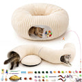 MOYMO Cat Tunnel Bed with 40 Pcs Interactive Cat Toys, White