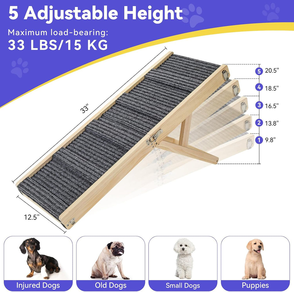 Pawaboo 2026 Upgraded Small Dog Ramp for Couch Foldable, 5 Ajustable Height