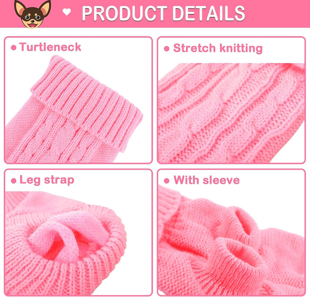 XXS Dog Sweater, 2 Pieces Turtleneck Knitted Chihuahua Sweater