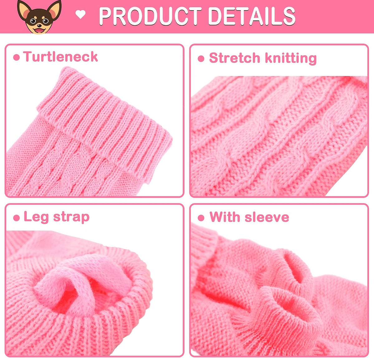 XXS Dog Sweater, 2 Pieces Turtleneck Knitted Chihuahua Sweater
