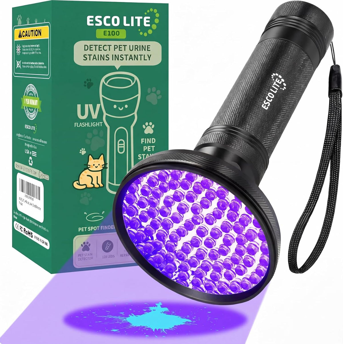 UV Flashlight Black Light, 100 LED 395 nM Ultraviolet Flashlights UV Blacklight Detector for Dog Urine, Pet Stains