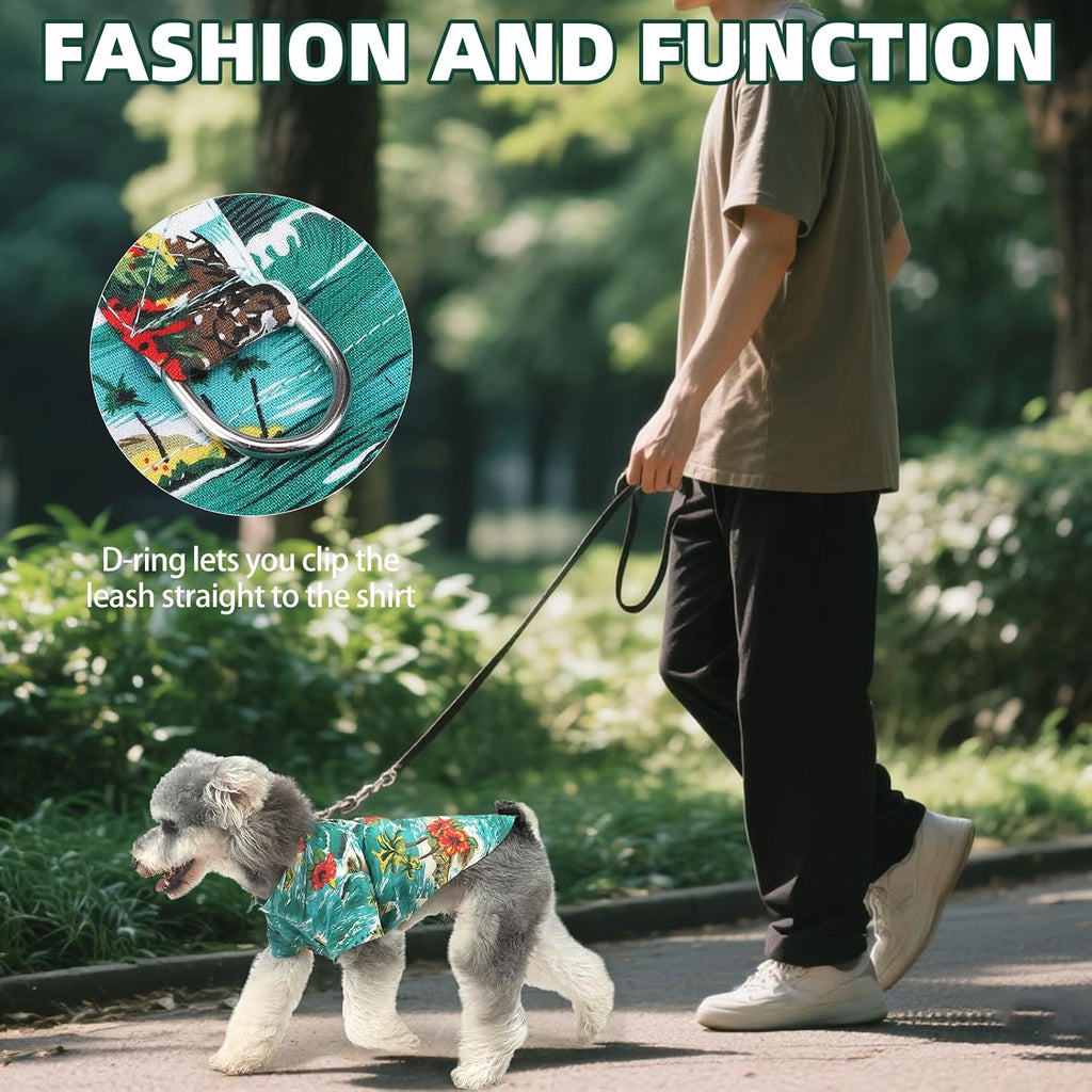 Dog Hawaiian Shirt, Dog Summer Clothes with Leash D-Ring for Medium Large Dogs, Floral Cool Beach Puppy Shirts with Sun 