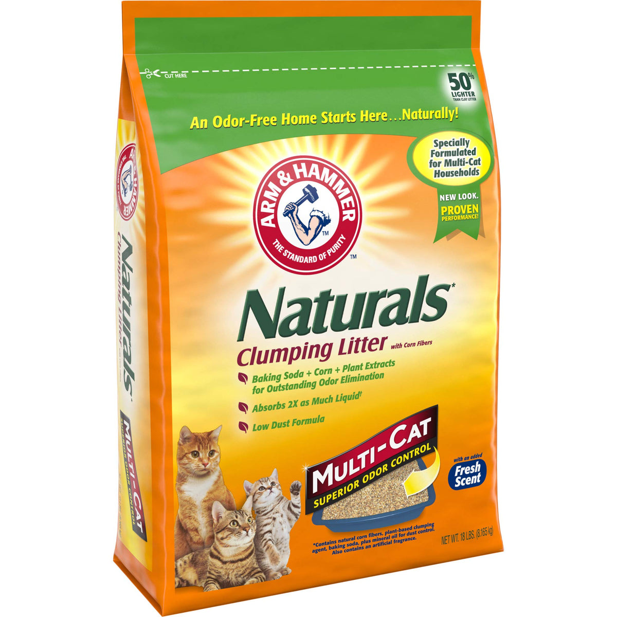 ARM & HAMMER Naturals Clumping Cat, Litter Odor Control, Multi Cat Litter, 18 lb. Bag