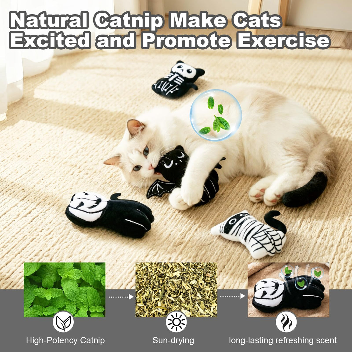 Retro Shaw Catnip Halloween Cat Toys, Goth Kitten Toy for Indoor Cats ,4PCS