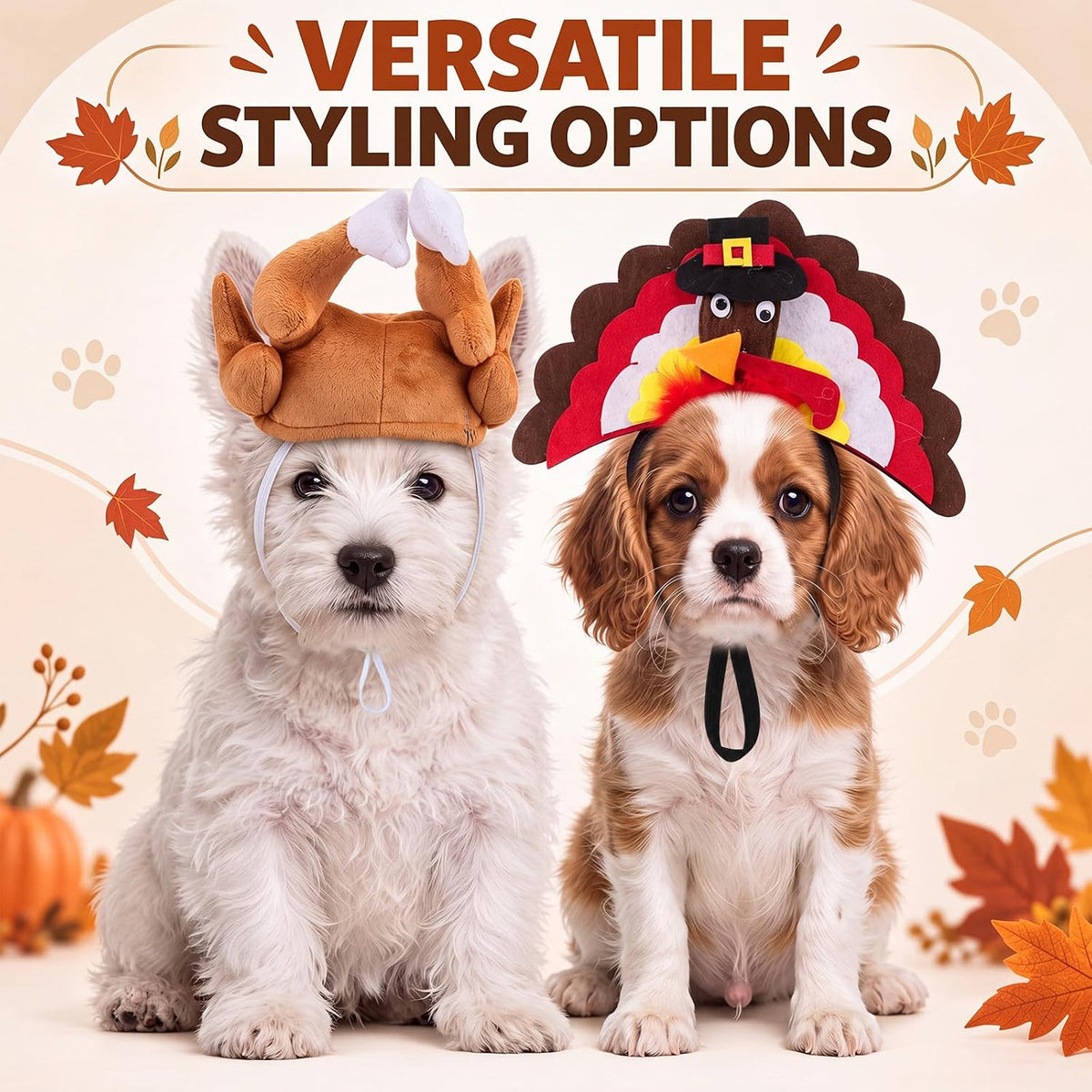 Shinymoon 3 Pcs Thanksgiving Turkey Hat for Dog Cat, Turkey, Felt