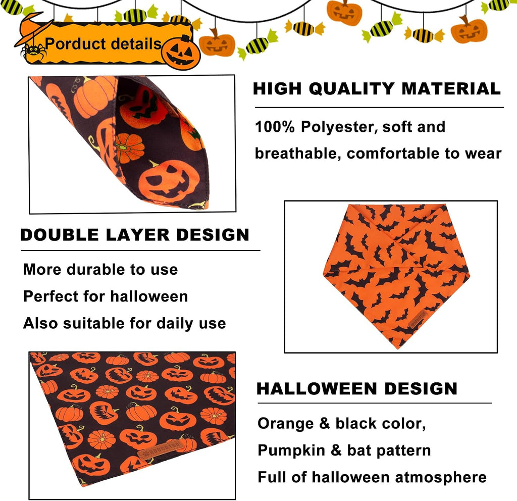 Halloween Dog Bandanas, Reversible Bat Pumpkin Dog Scarf, X-Large
