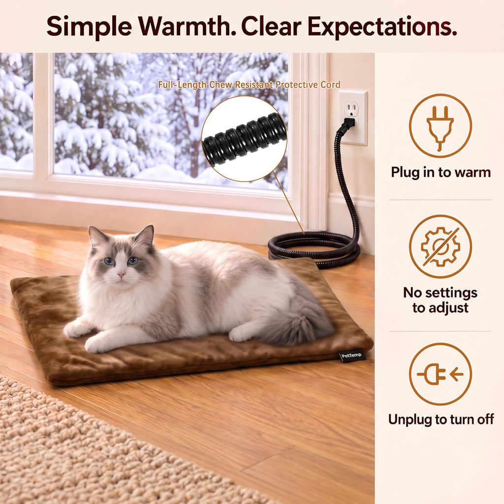 Cat Heating Pad, Heated Cat Bed, MET Safety Listed, Constant Warmth, Brown