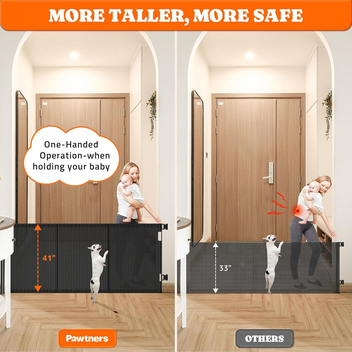 Retractable Baby Gate, 41” Extra Tall Dog Gate for Stairs Doorways