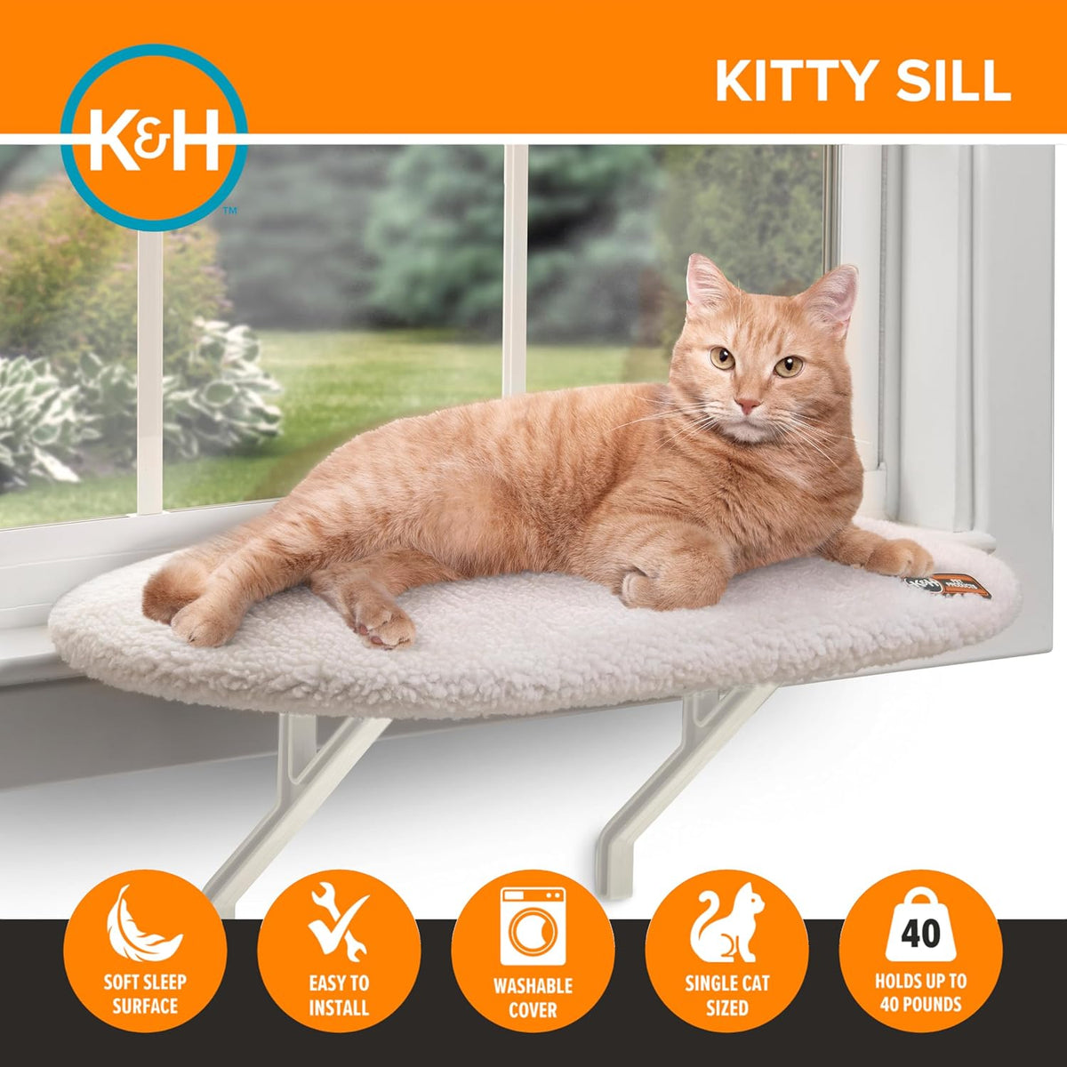 K&H Cat Window Perch, Unheated Kitty Sill, 24x14in, Fleece
