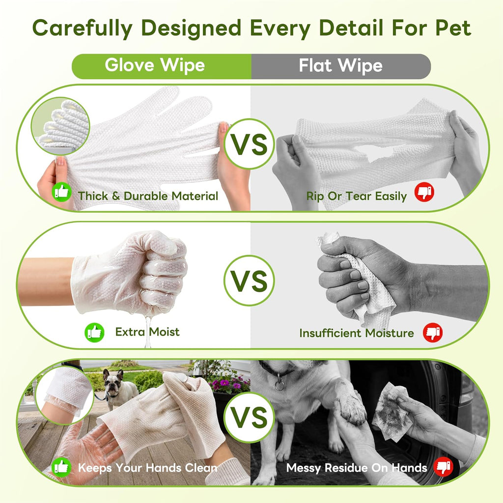Dog Wipes for Dogs & Cats, Pet Glove Wipes for Paws, Body and Butt