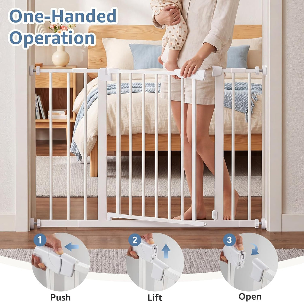 DUMOS 36 in Extra Tall Baby Gate for Stairs, 30-40.5 in, Auto Close, White