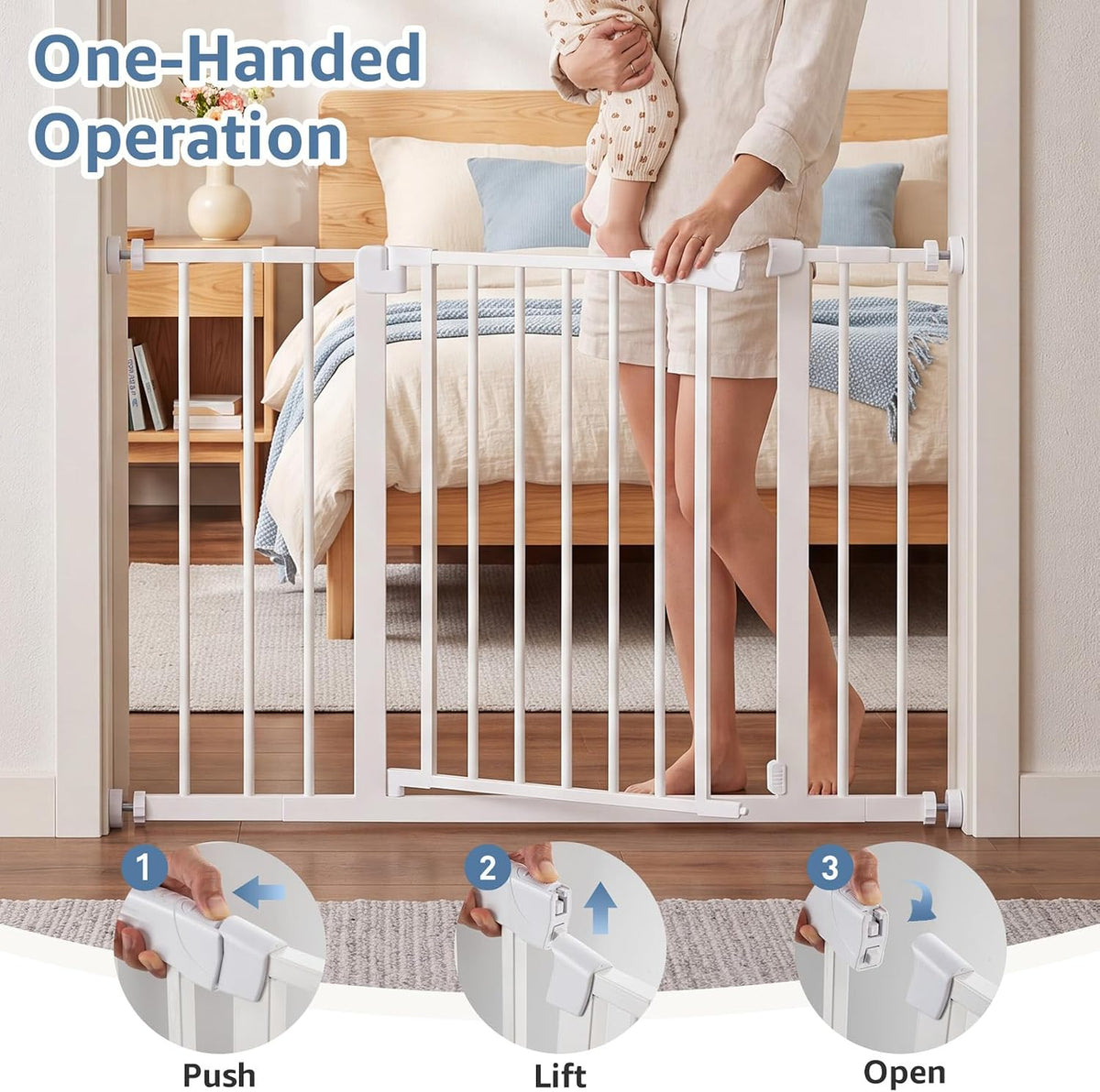 DUMOS 36 in Extra Tall Baby Gate for Stairs, 30-40.5 in, Auto Close, White