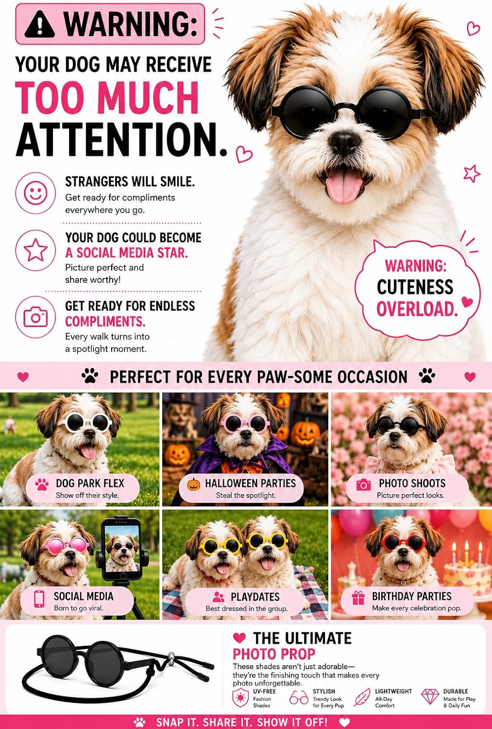 G016-2 Small Breed Dog up to 15lbs Pet Cat Round Tiny Sunglasses (Black)