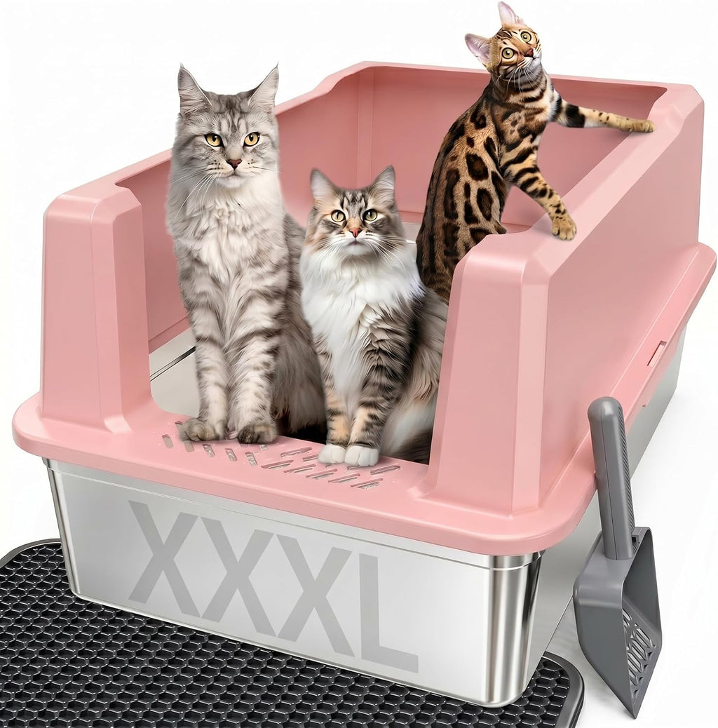 XXL Stainless Steel Litter Box with Lid for Multiple & Big Cats