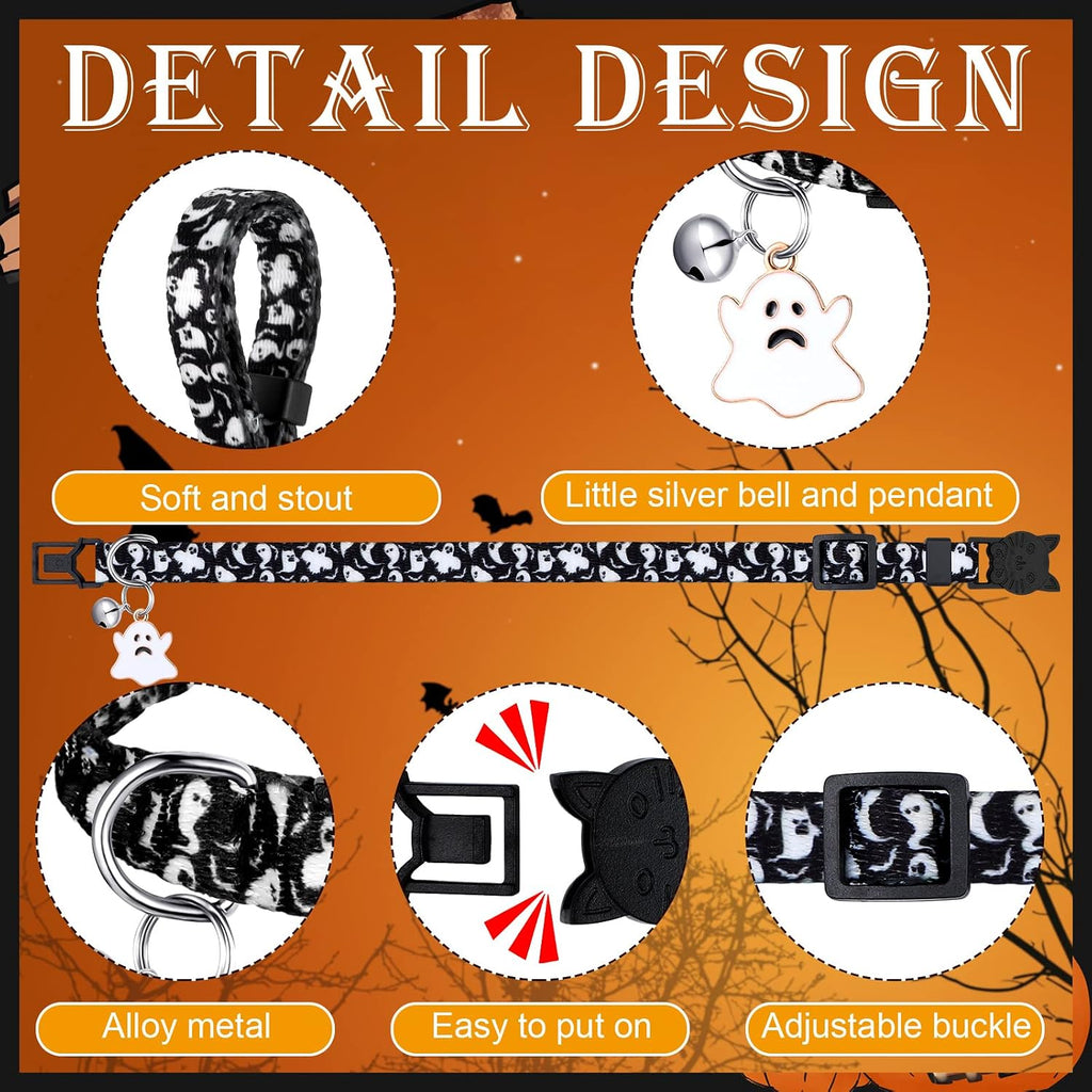 8 Pcs Halloween Cat Collars Breakaway with Bell, Adjustable Buckle