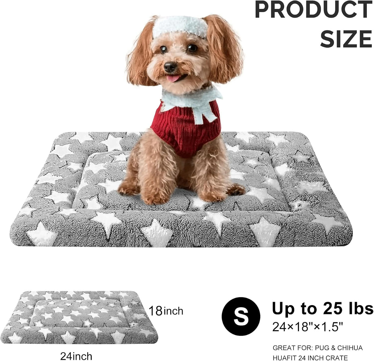 Dog Bed Mat, Reversible Crate Pad, Machine Washable for Small Dogs