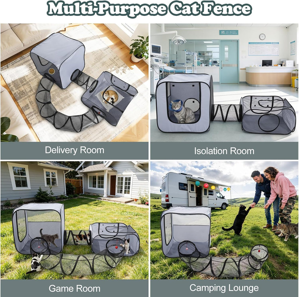 Cat Playpen, 4-in-1 Pop-up Outdoor Cat Enclosure, Grey